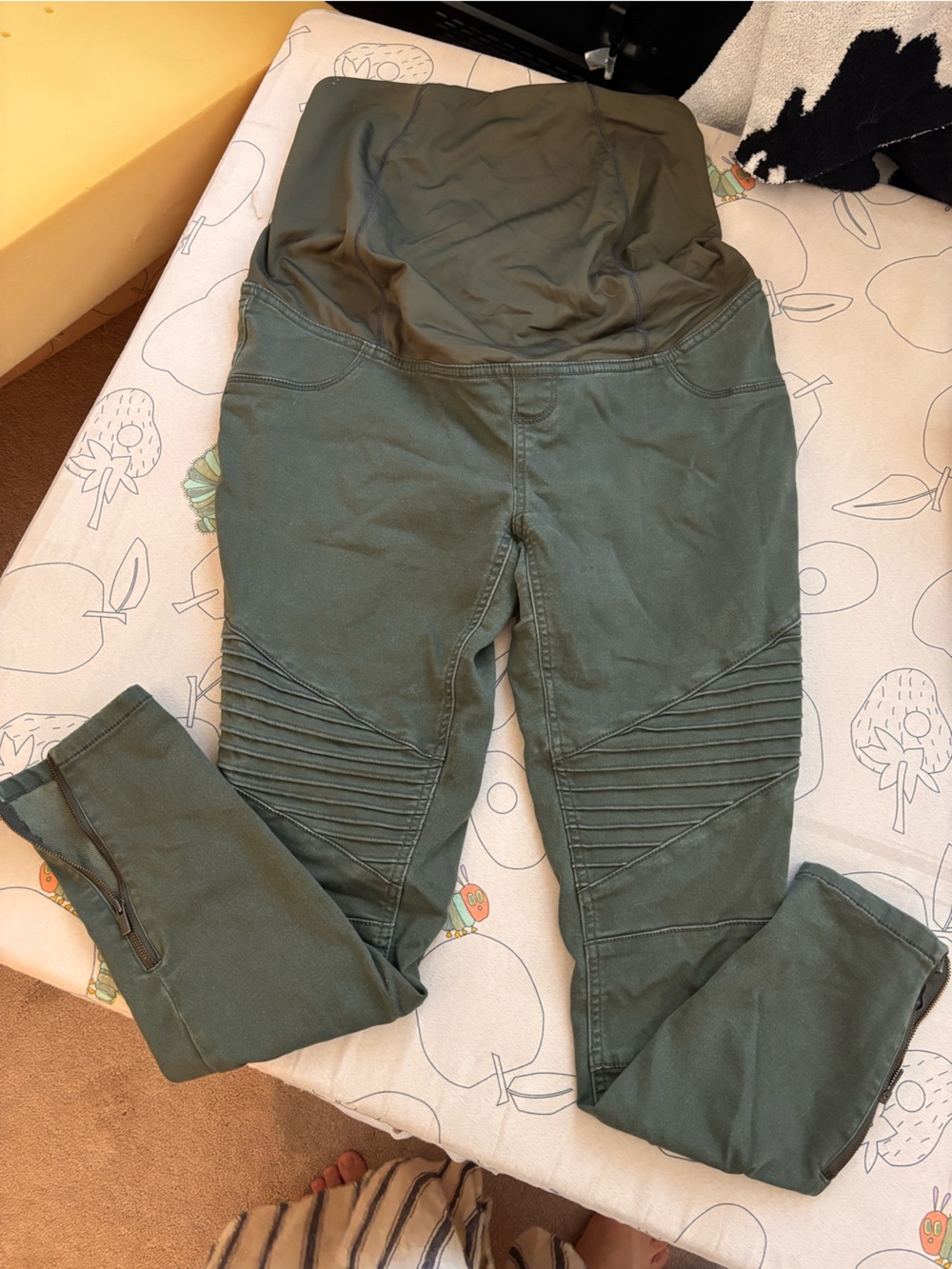 Maternity Olive Green Moto-Style Stretch Pants
